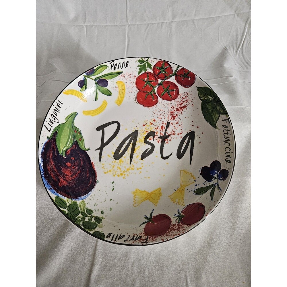 White Ceramic Pasta Serving Bowl 11" Vegetable & Herb Mint Condition No Chips
